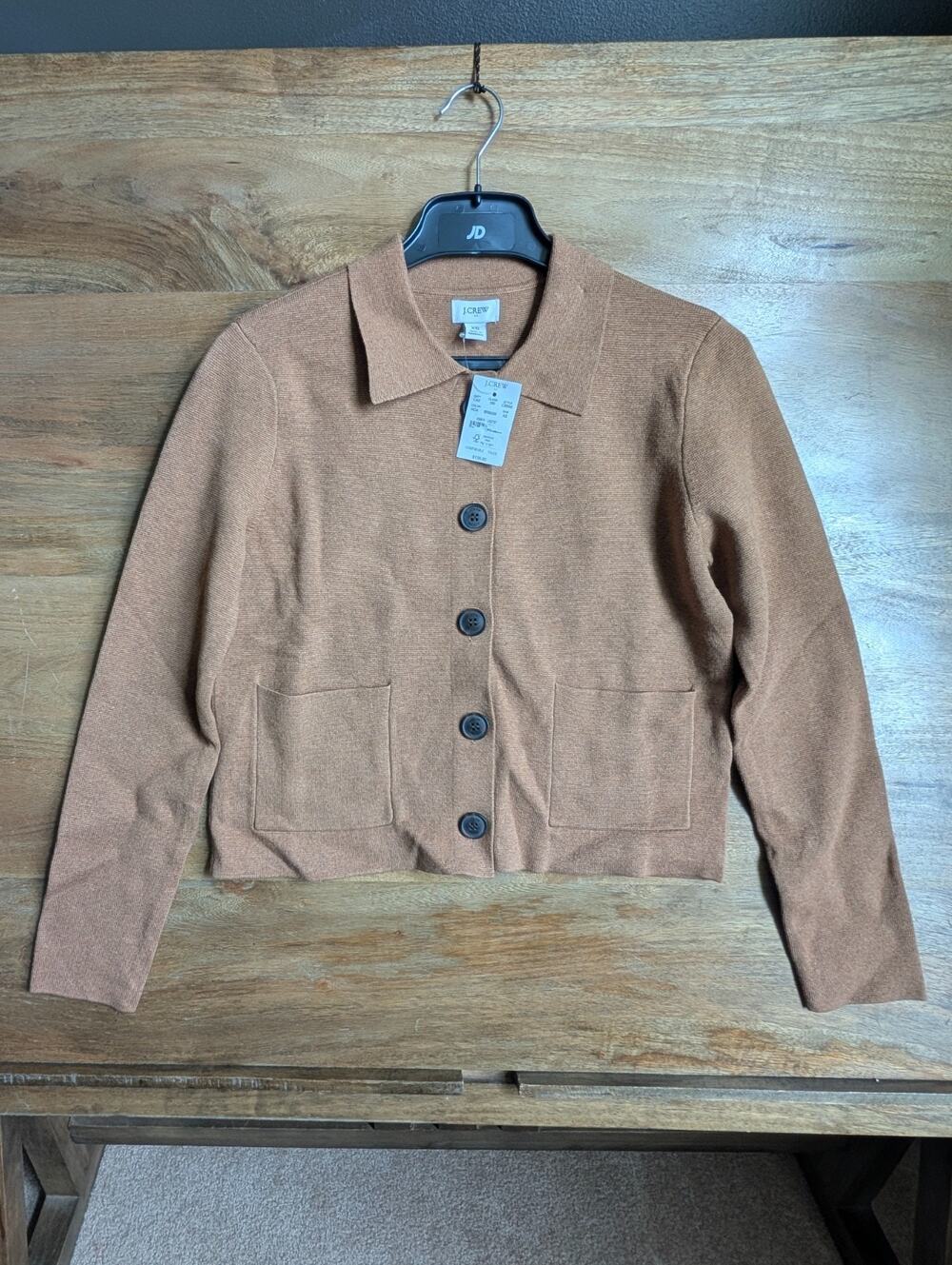 J.CREW Polo Cardigan Sweater Womens XS Brown Knit Long Sleeve Button Front NWT
